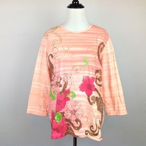 Havana Jacks Top Floral Womens 1X Embroidered Pink